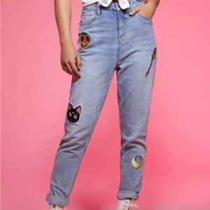 Sailor Moon Icons Embroidered Mom Jeans